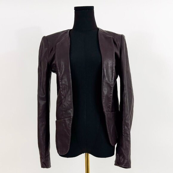 Theory Jackets & Blazers - VINTAGE STYLE THEORY CALFSKIN LEATHER BLAZER PURPLE PLUM COLOR JACKET